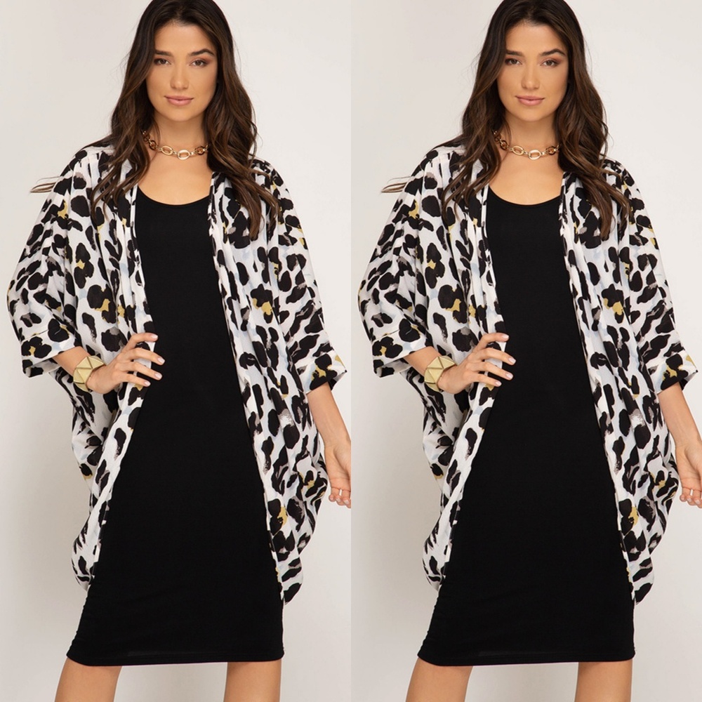 💜 Leopard print open front kimono cardigan duster